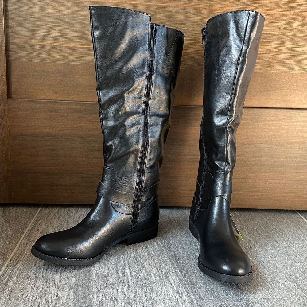 NWT Style & Co Black Riding Boots Faux Leather Wide‑Calf Round Toe Full Zip 7.5 - Picture 11 of 16